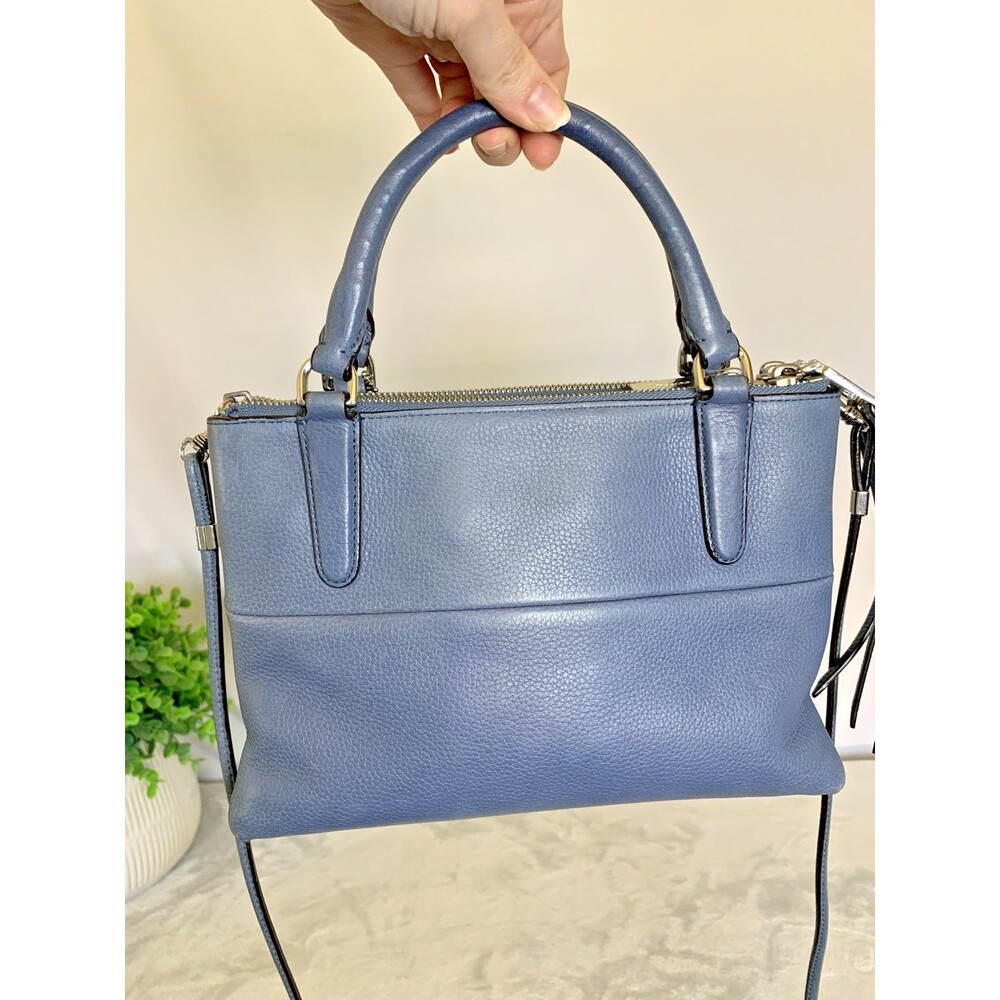 COACH Pebbled Mini Borough Bag Silver Washed Chambray Blue 28163